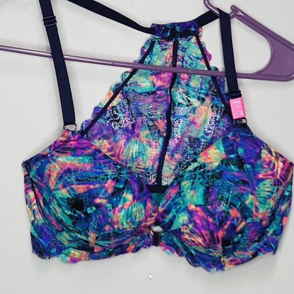 NWT PINK Victoria's Secret Date Racetrack Bra multi color 32DD front closure - Picture 7 of 8